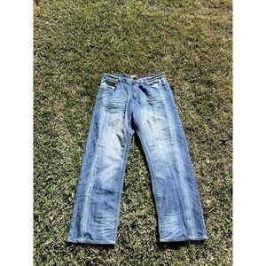 Akademiks Raw Denim Jeans Baggy Hip Hop Embroidered Streetwear Men 42 (40x34.5)